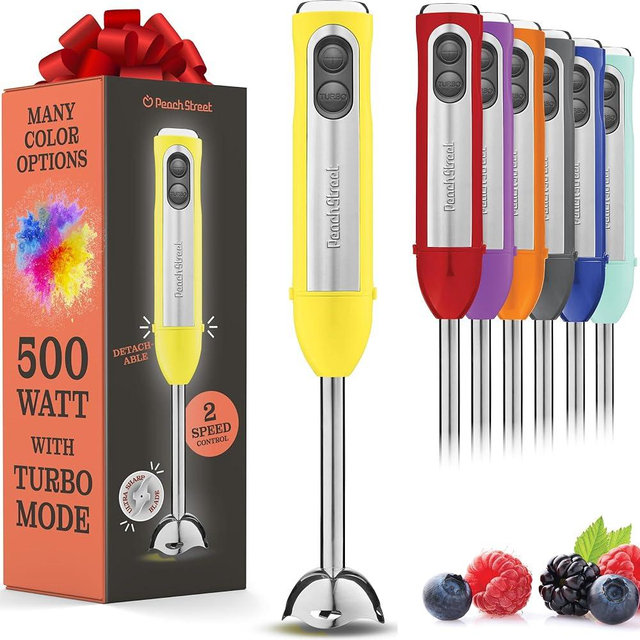 Powerful Immersion Blender, Electric Hand Blender 500 Watt with Turbo Mode, Detachable Base. Handheld Kitchen Gadget Blender Stick for Soup, Smoothie, Puree, Baby Food, 304 Stainless Steel Blades