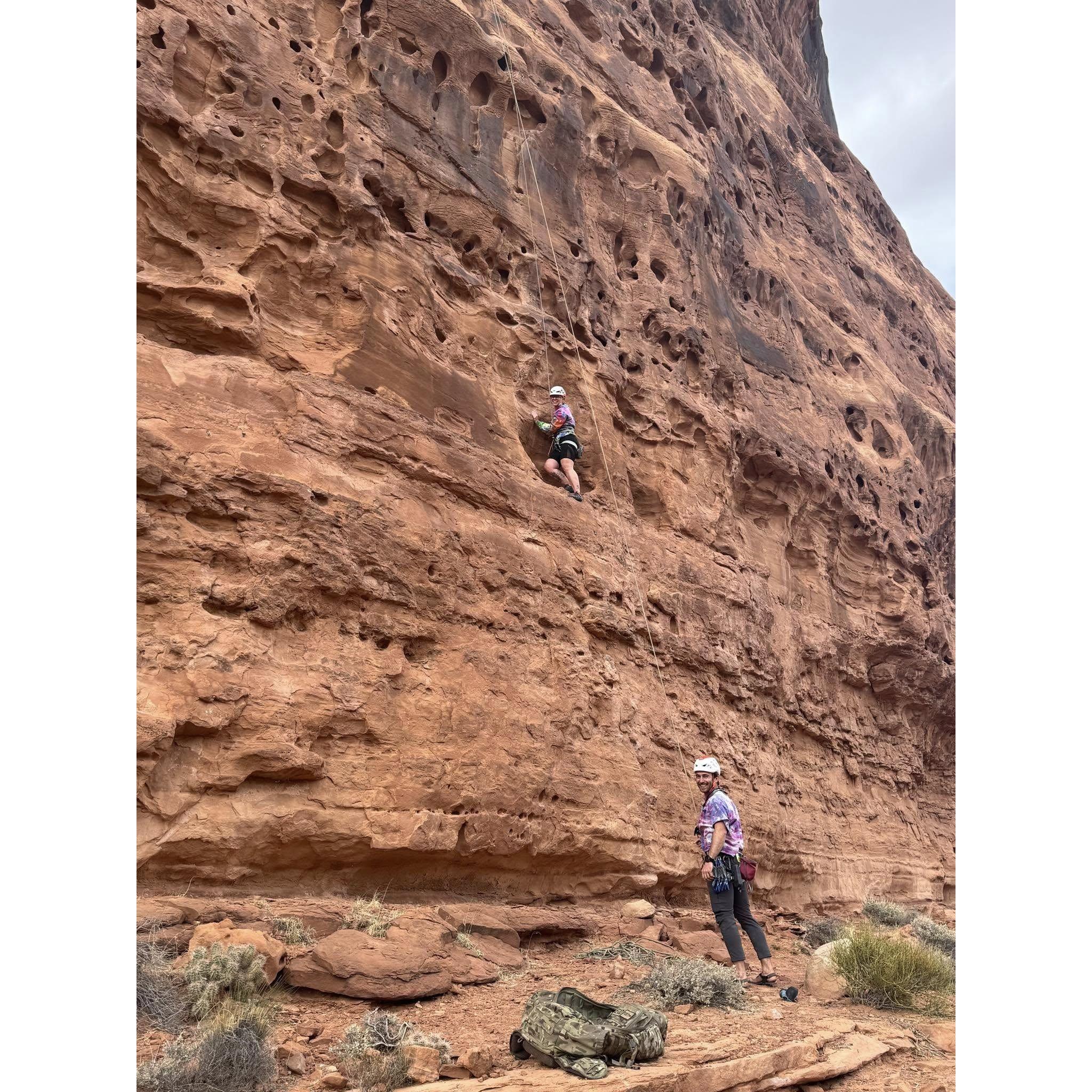 David belaying Erika in Moab, UT