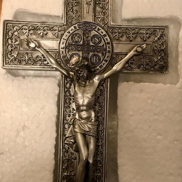 St. Benedict Flourish Wall Crucifix 8 inch Silver