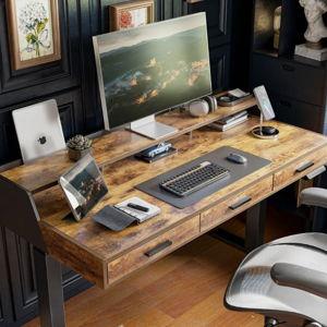 55" Electric Standing Desk with Drawers - Brown/Black, 55" W x 26" D