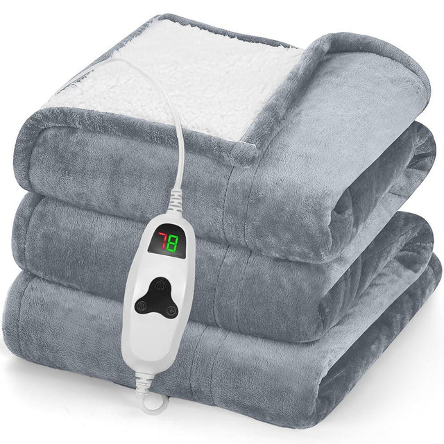 greenoak Heated Blanket Electric Throw 50"X60", Heating Blanket with 10 Heat Levels 8 Hours Auto-Off,Fleece Soft Blanket, Birthday Gifts for Grandma Seniors, Dove Grey