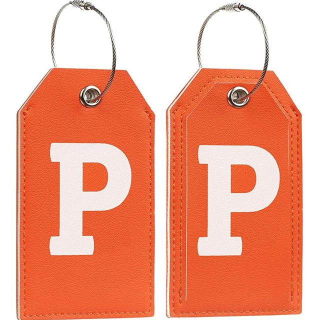 Initial Letter Luggage Tag 2 Pack with Full Privacy Cover and Travel Bag Tag Orange by Toughergun (P)