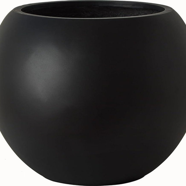 Garplaolao 17 H x 21" Dia (15" Pot Opening) Black Round Fiberstone Tall Planter with Drainage Hole, Indoor/Outdoor Large Plant Pots，Modern Porch Planters, Indoor Tree Pots