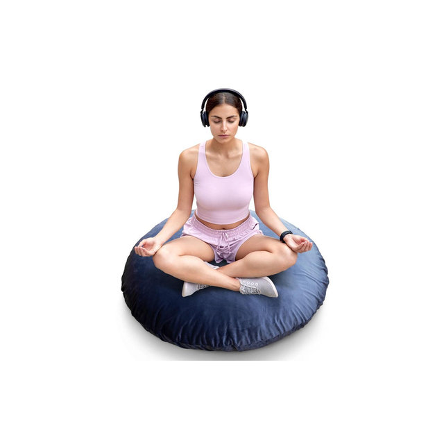 Cheer Collection 32" Round Floor Pillow with Washable Cover - Navy