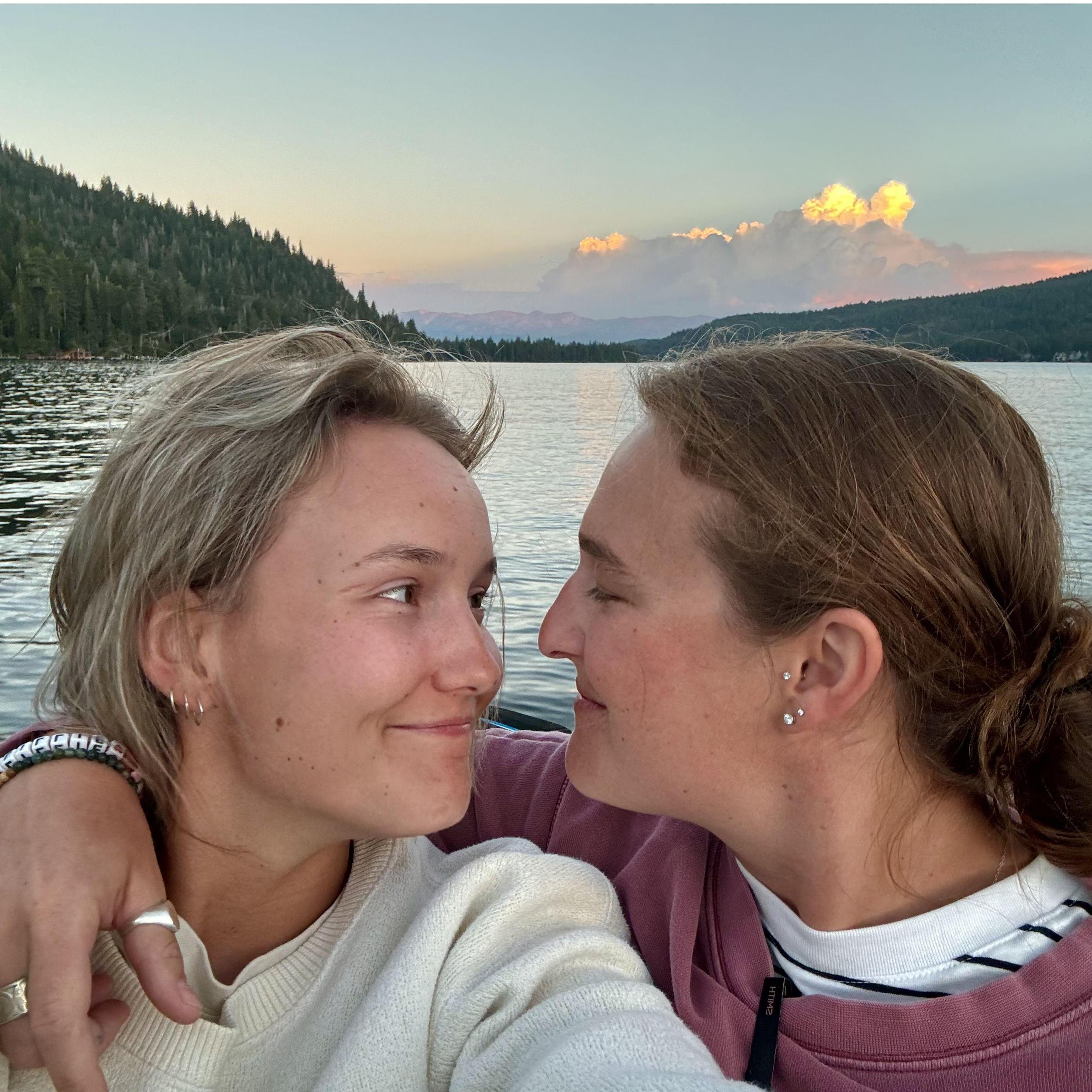 Enjoying some sunset boat time at Donner Lake, California (where the wedding will be!). July 2024.