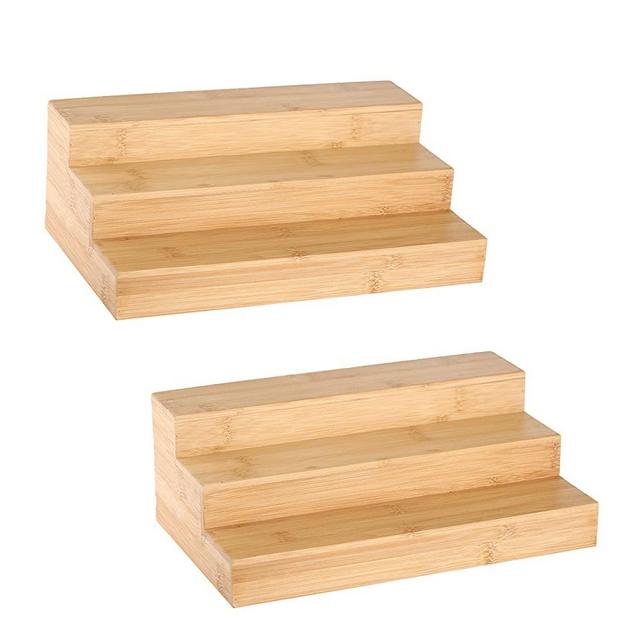 Bamboo Spice Rack Organizer for Cabinet - MillTu 3 Tier Countertop Step Spice Shelf for Kitchen Storage and Organizer (2 Pack, Cabinet)