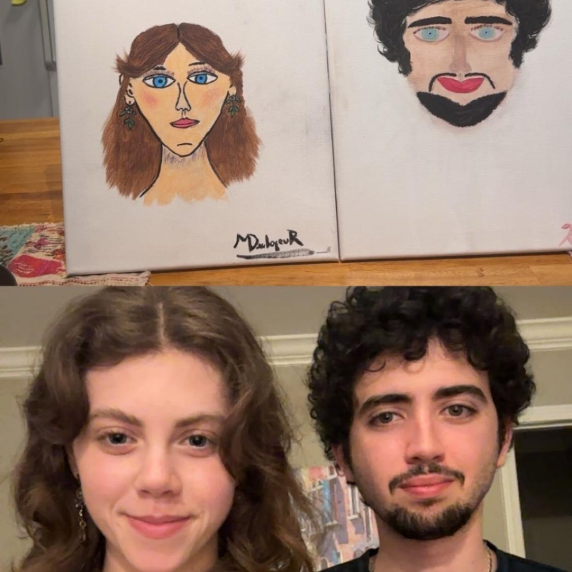 Date night: Painting portraits of each other! ( We should stick to dancing...)