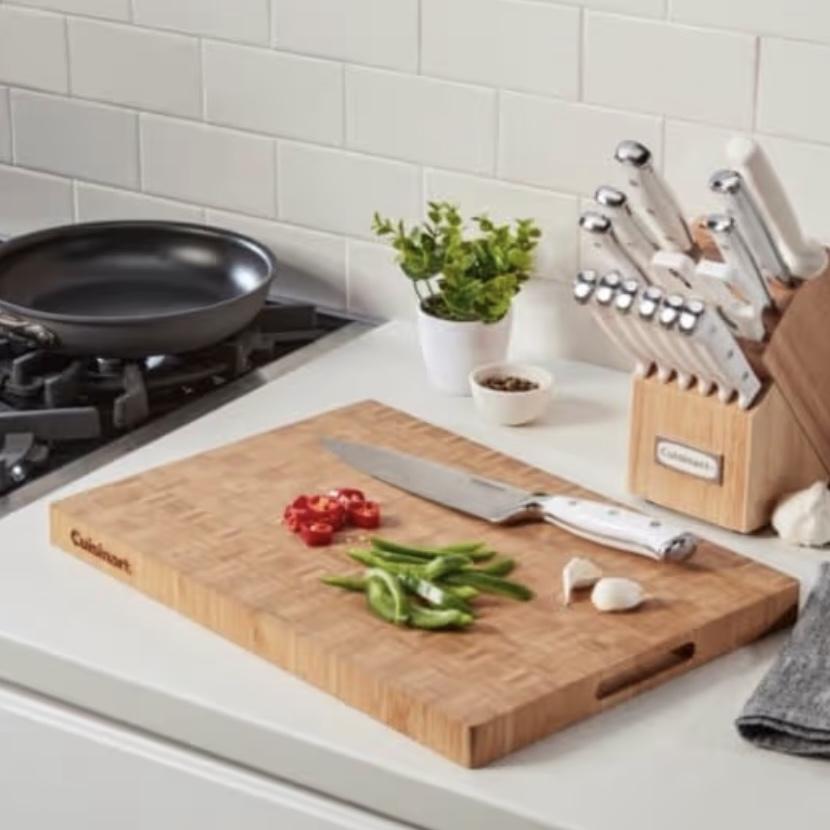 Cuisinart 17" Reversible End Grain Bamboo Cutting Board Embedded Handles