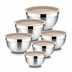 Walchoice Mixing Bowls with Lids, 6-Pack Stainless Steel Nesting Metal Bowls for Cooking