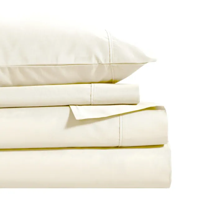 600 Thread Count Cotton Blend Soft and Silky Deep Pocket Sheet Set, King, Ivory - Blue Nile Mills