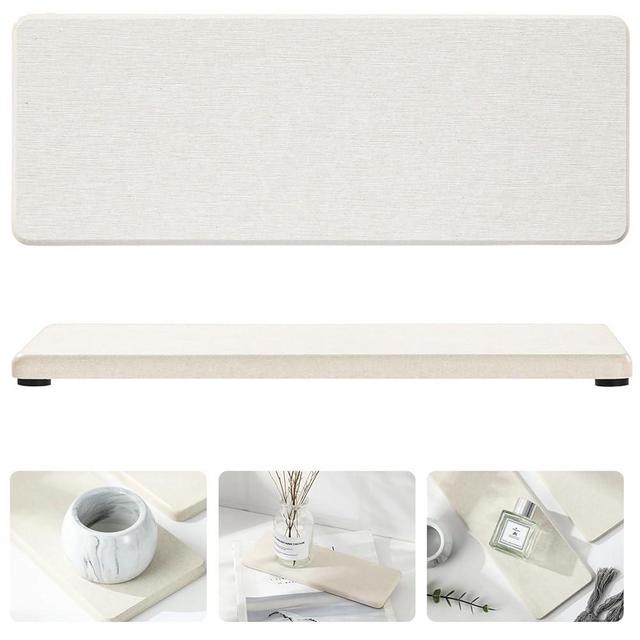 Razborci 2PCS Water Absorbing Diatomite Sink Trays, Stone Quick Drying Mat for Bathroom & Kitchen Counter Dish Rack Dish Soap Dispenser Sponge Holder, Vanity Caddy Organizer, Beige, 9"x3.5"