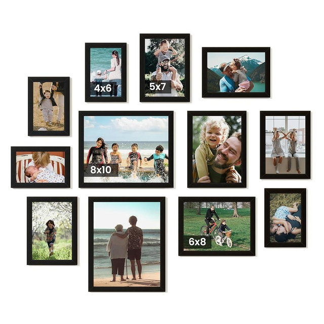 Heimlove Black Collage Picture Frames Set of 12,Two 8x10,Two 6x8, Four 5x7,Four 4x6 Photo Frames,Gallery Wall Frame Set for Wall Mount or Tabletop Display