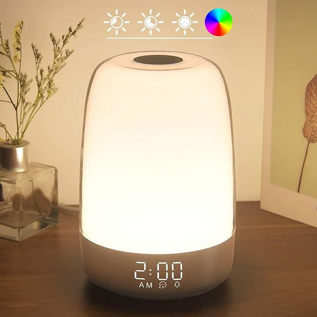 Touch Wake Up Night Light with Sunrise Simulation Alarm Clock, Winshine 3 Ways Dimmable Warm White Bedside Lamp for Kid Bedrooms RGB Ambient Table Nightstand Light,Sleep Aid Snooze Timer Mode