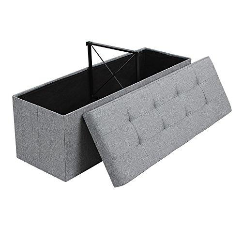 SONGMICS Folding Storage Ottoman Bench Storage Chest Foot Rest Stool with Metal Support, Holds up to 660lb, Light Grey ULSF77G