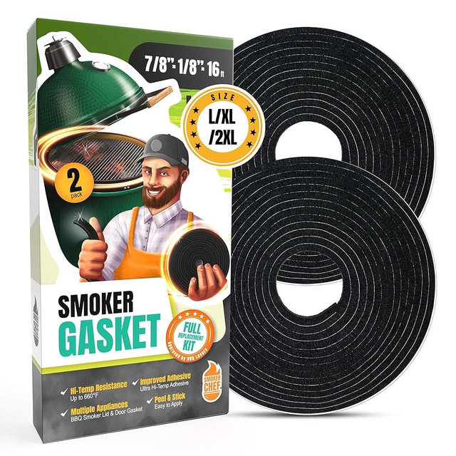 Big Green Egg Gasket Replacement Large/XL/XXL - 2-Pack x 8 FT Smoker Gasket Seal - BGE Gasket 7/8" x 1/8" Felt - Compatible with Big Green Egg - Accessories & Parts for Grill by Smoker Chef