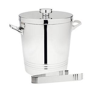 Top Shelf Silver Stainless Steel Double Wall Ice Bucket with Tongs