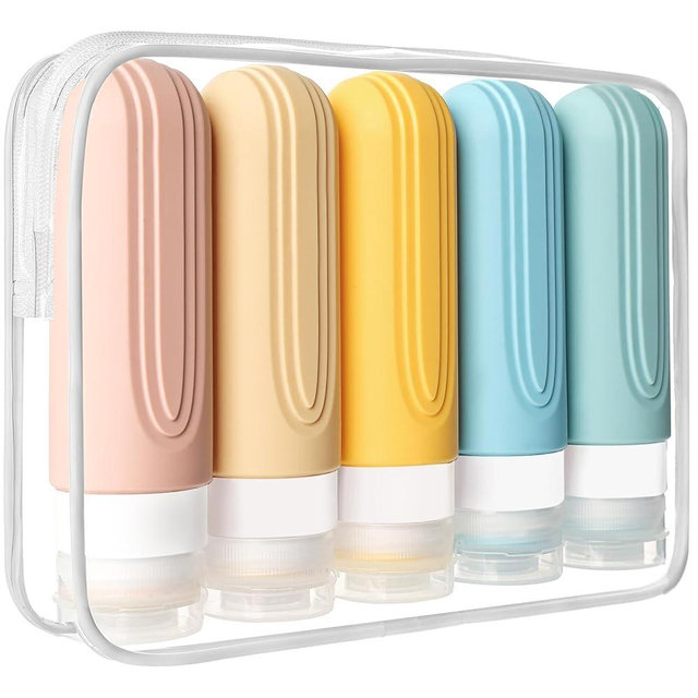 CHEODIN Travel Bottles for Toiletries, 5 Pack TSA Approved Travel Size Containers, 3oz Leak Proof Refillable Travel Accessories for Shampoo Conditioner, BPA Free Travel Bottles with Toiletry Bag