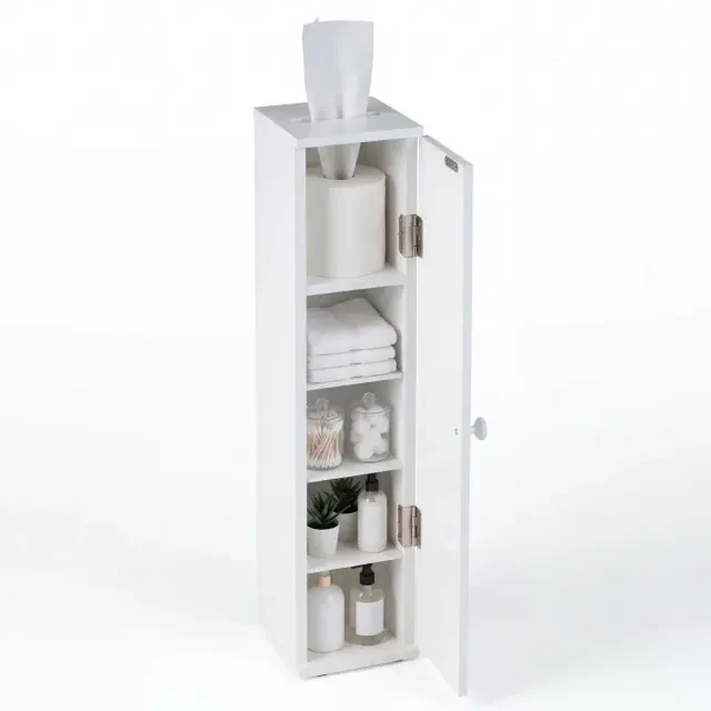 Costway Toilet Tissue Storage Tower Bathroom Storage Floor Cabinet w/ 4 Shelves