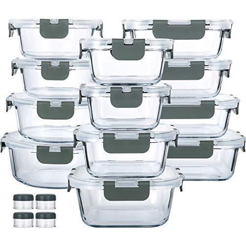 24-Piece Glass Food Storage Containers with Upgraded Snap Locking Lids,Glass Meal Prep Containers Set - Airtight Lunch Containers, Microwave, Oven, Freezer and Dishwasher Safe