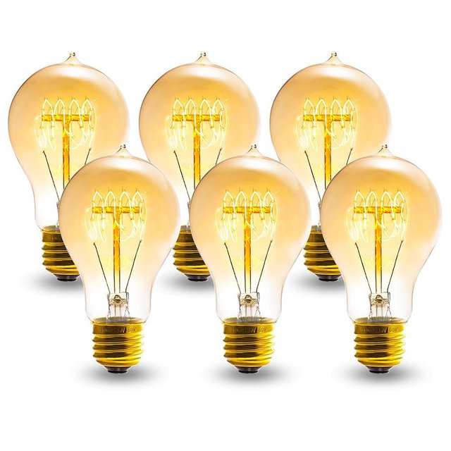 Sevici A19 Edison Light Bulb,E26 Incandescent Light Bulbs 60W Antique Vintage Bulb,2200K Dimmable Warm White 280 Lumens Amber Retro Decorative Old Fashioned Incandescent Bulb,Squirrel Cage 6 Pack