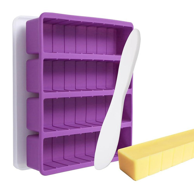 Ptalniy Silicone Butter Molds with Lid & Spatulas - Large Cavity, Non-Stick Homemade Butter Making Mold, Reusable & Easy to Clean, with Tablespoon Marking Lines, Purple