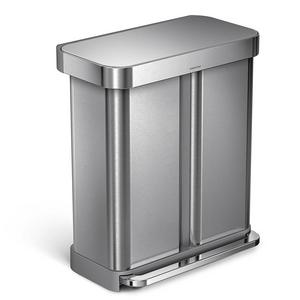 simplehuman 58 Liter/15.3 Gallon Step Can Liner Pocket, Brushed Stainless Steel Dual Compartment Recycler
