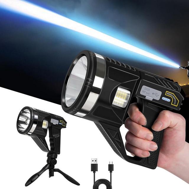 LiangJJ Spotlight 1000000 Lumens, 6 Modes Super Bright LED Rechargeable Spotlight Flashlight with Cob Light, Tripod, 15000mAh 18Hrs IPX7 Waterproof Spot Lights Outdoor Handheld for Boating, Large
