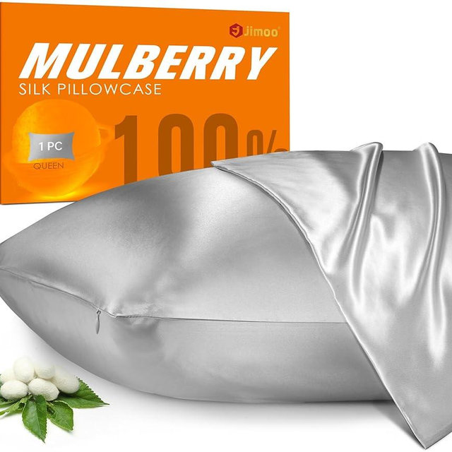 2 Pack 100% Mulberry Silk Pillowcase for Hair and Skin, 22 Momme Natural Silk Pillow Cases Set of 2 with Zipper, Pillow Cover for Women Mom Men (2 Pcack Silver Grey, King 20''×36'')
