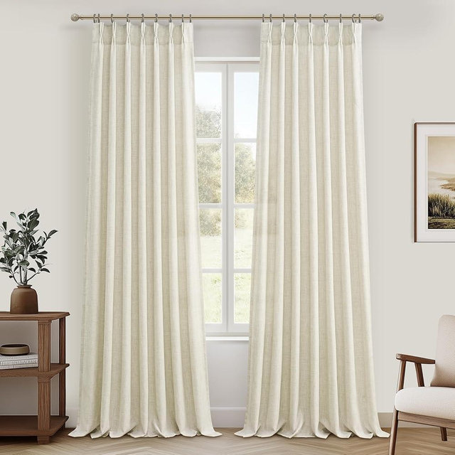 Cream Beige Memory Trained Pinch Pleated Curtains 96 Inches Long for Bedroom, Light Filtering Linen Blend Sheer Dining Room Boho Curtains 2 Panels Set with Hooks Rings Privacy Window Drapes 40x96 Inch