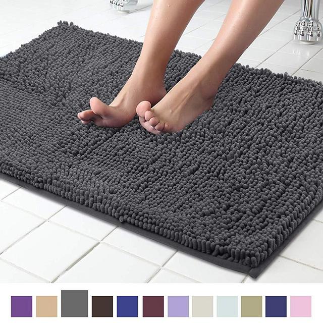 ITSOFT Non Slip Shaggy Chenille Bath Mat for Bathroom Rug Water Absorbent Carpet 21 x 34 Inches Charcoal Gray