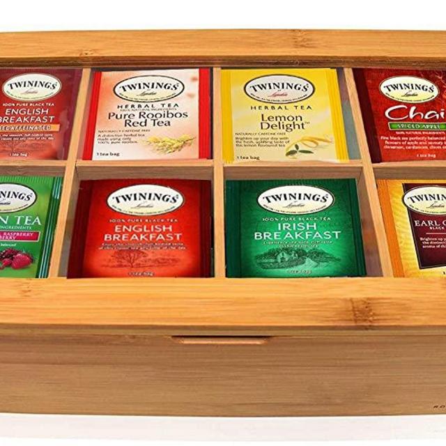 Twinings Tea Bags Sampler Assortment Box - 80 COUNT - Perfect Variety Pack in Bamboo Gift Box - Gift for Family, Friends, Coworkers - English Breakfast, English Afternoon, Green Tea, Early Grey, Chamo