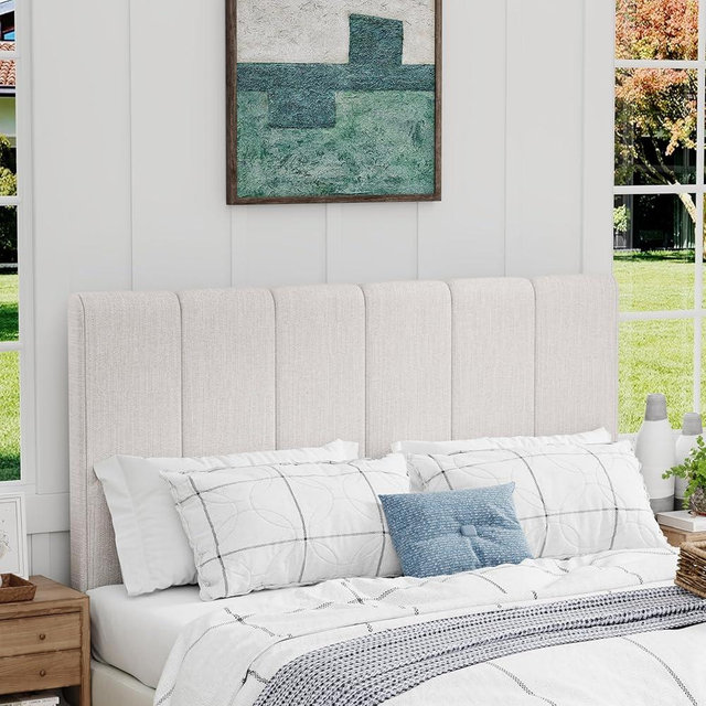 Yongchuang Linen Upholstered Headboard Queen Size Headboard for Queen/Full Bed Adjustable Height Panel Grayish White