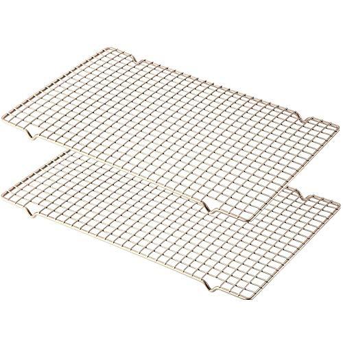 Mokpi Oven Safe Cooling Baking Rack, Drying Wire Racks, Size 16.14''x10'',Thick Heavy Duty Commercial Quality Grid Rack (Champagne Gold-2 Pack)
