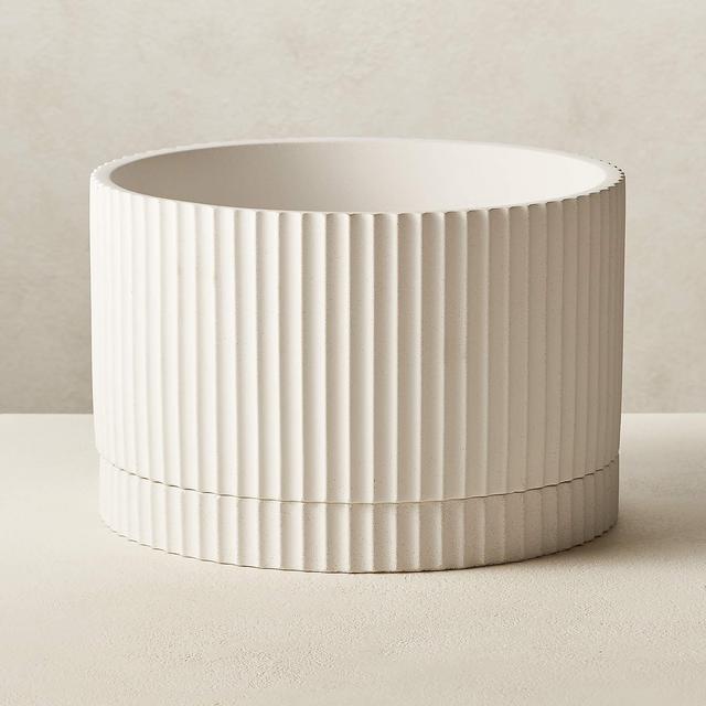 Fold White Cement Planter with Tray