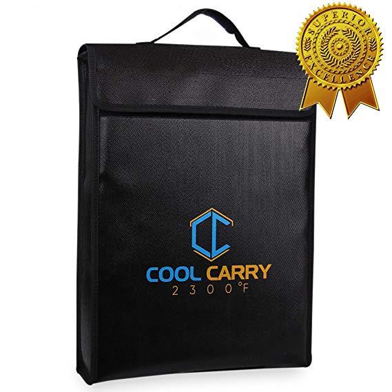 Fireproof Document Bag 2300 F Large 15" x 11" x 3" Waterproof Document Holder Fire and Water Resistant for Valuables, Money, Jewelry and Passport