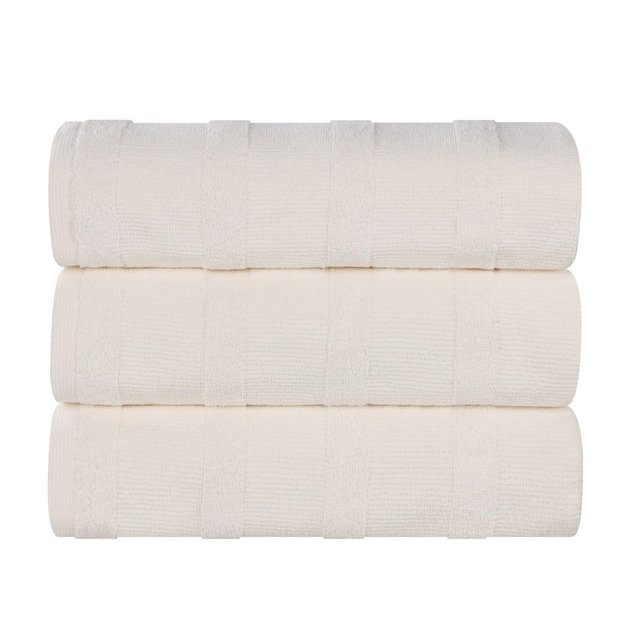 Ribbed Cotton Highly Absorbent Medium Weight Bath Towels, Set of 3, Ivory - Blue Nile Mills