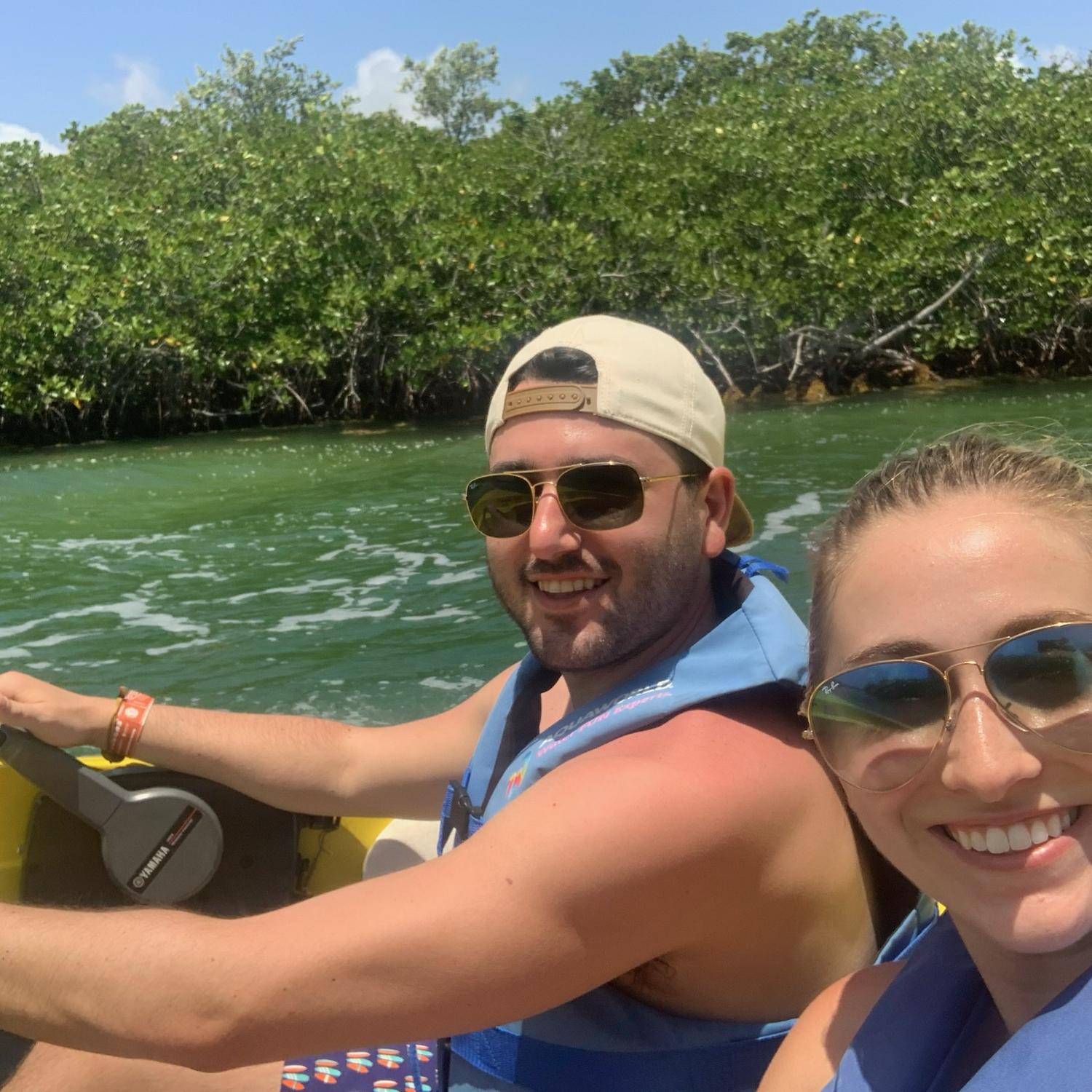 Driving a boat through the mangroves in Cancun, Mexico - 2021