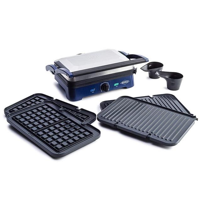 Blue Diamond Cookware Ceramic Nonstick Sizzle Griddle Deluxe, Griddle with Waffle and Grill Plates