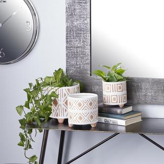 3-Piece Geometric Porcelain Planter Set