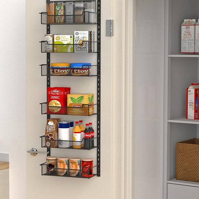 VyGrow 12.3" W Narrow Over the Door Pantry Organizer, 6-Tier Over the Door Organizer with Adjustable Basket, Pantry Door Organization for Pantry Kitchen Storage Room Spice Rack, Black