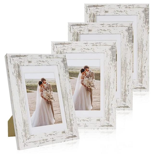 4x6 Picture Frame Set of 4, White Frames for 4 by 6 Photos with Mat, Wall  and Tabletop Display 