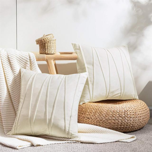 Top Finel Cream Decorative Throw Pillow Covers 18 x 18 Inch Soft Solid Velvet Cushion Covers for Couch Sofa Bed 45 x 45 cm, Pack of 2, Off White