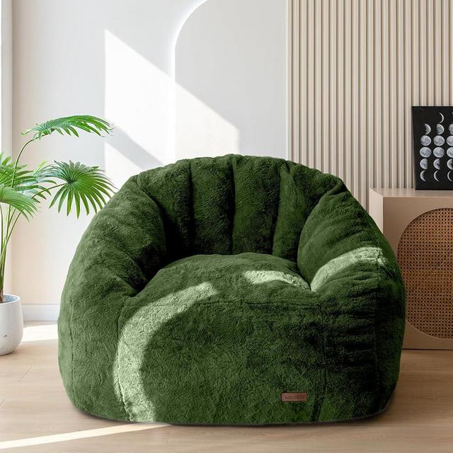 MAXYOYO Giant Bean Bag Chair, Oversized Bean Bag Couch for Adults and Kids, Faux Fur Shell-Shaped Large Bean Bag Chair with Filler, Stuffed Big Accent Sofa Chair Floor Sofa for Gaming, Reading, Green