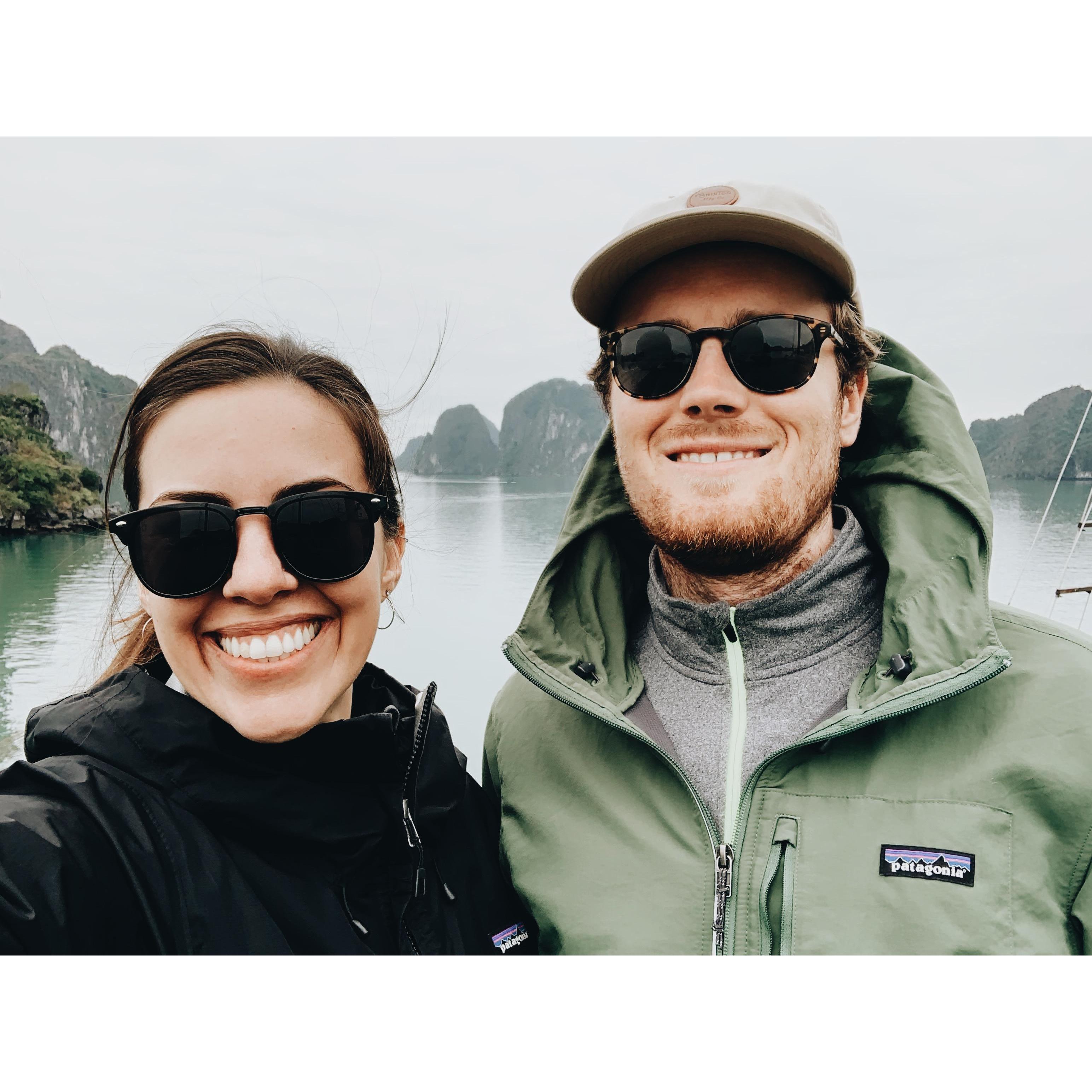 Ha Long Bay, Vietnam. We stayed over night on a boat in the bay. One of the coolest experiences ever.