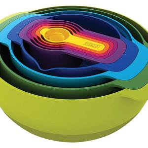 Joseph Joseph 40031 Nest 9 Nesting Bowls Set with Mixing Bowls Measuring Cups Sieve Colander, 9-Piece, Multicolored