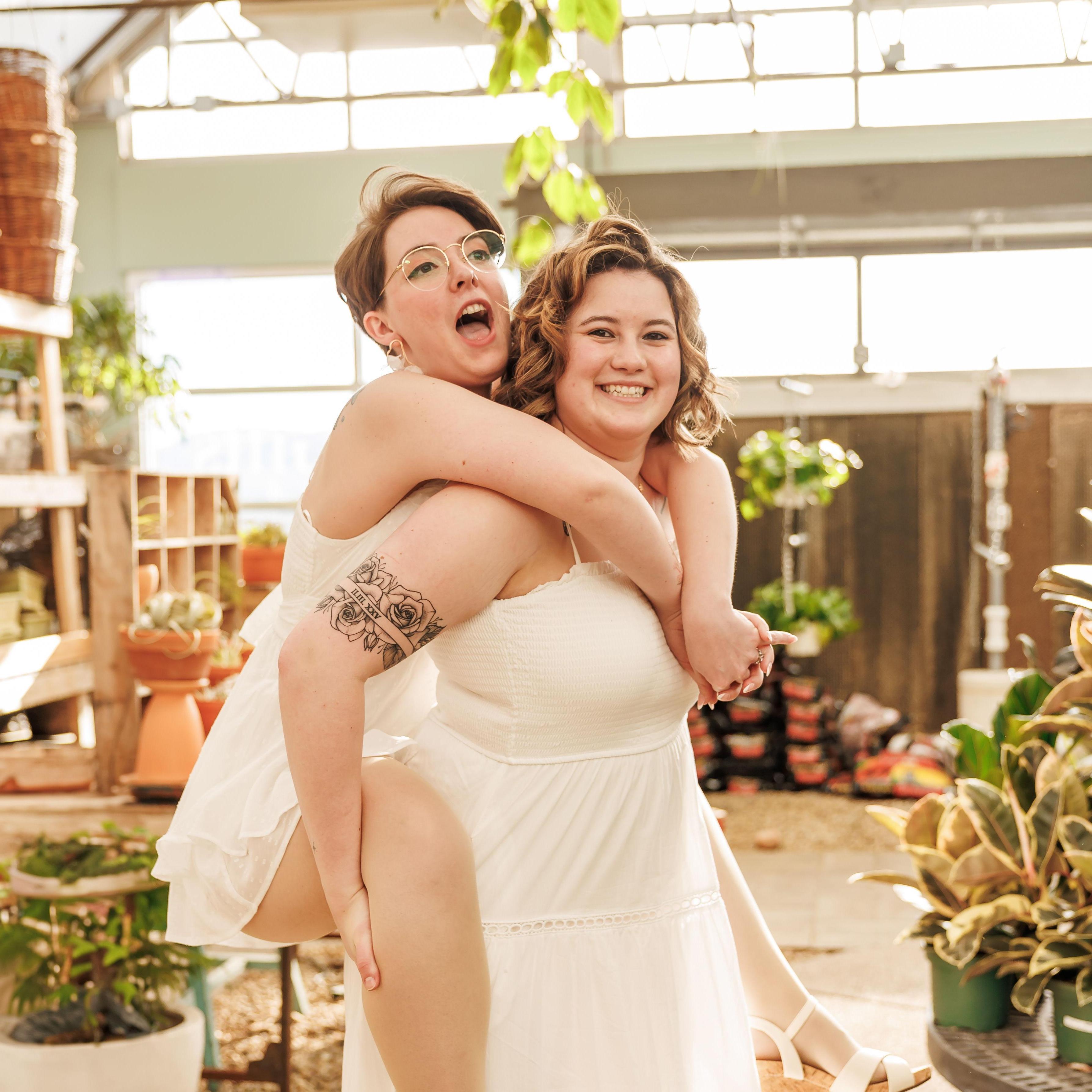 We attempted a piggy back ride for the first time, in high heels.