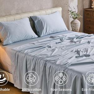 MEISHANG 1000 Thread Count Cotton Sheets King Size - 100% Egyptian Cotton, Sateen Weave, Soft & Breathable, Oeko-Tex Certified, 16" Deep Pockets - 4 Piece (King, Light Blue)