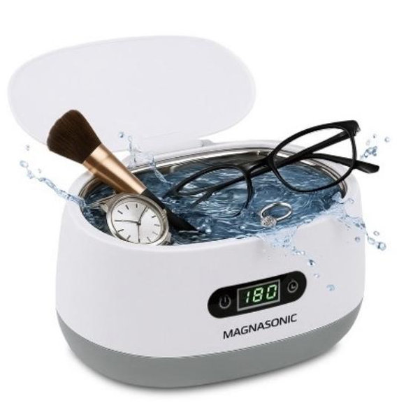 Magnasonic Ultrasonic Jewelry Cleaner Machine, 20oz Tank for Rings, Necklaces, Glasses, Watches, & Dentures - White