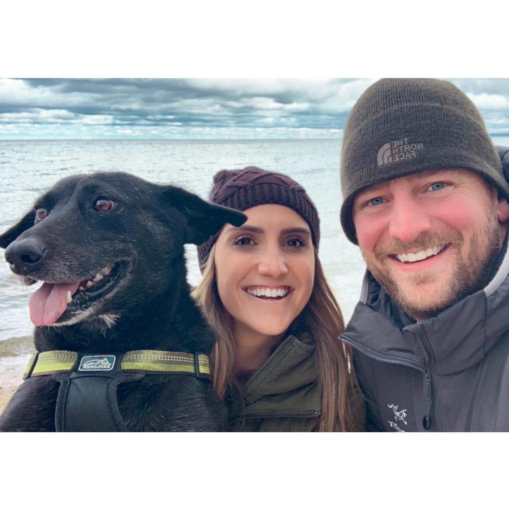 Our happy little family - quarantine day trip to Charlevoix in fall 2020