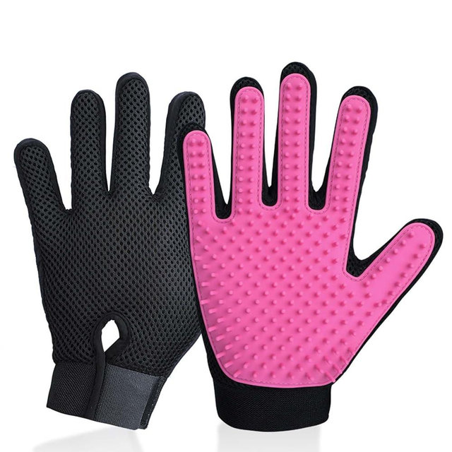Upgrade Pet Grooming Gloves Cat Brushes Gloves for Gentle Shedding - Efficient Pets Hair Remover Mittens - Dog Washing Gloves for Long and Short Hair Dogs & Cats & Horses - 1 Pair (Pink)